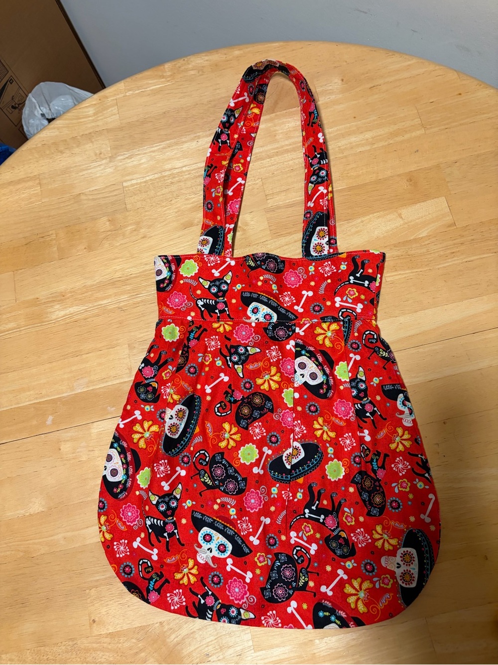 Festive Red Day of the Dead Print Tote